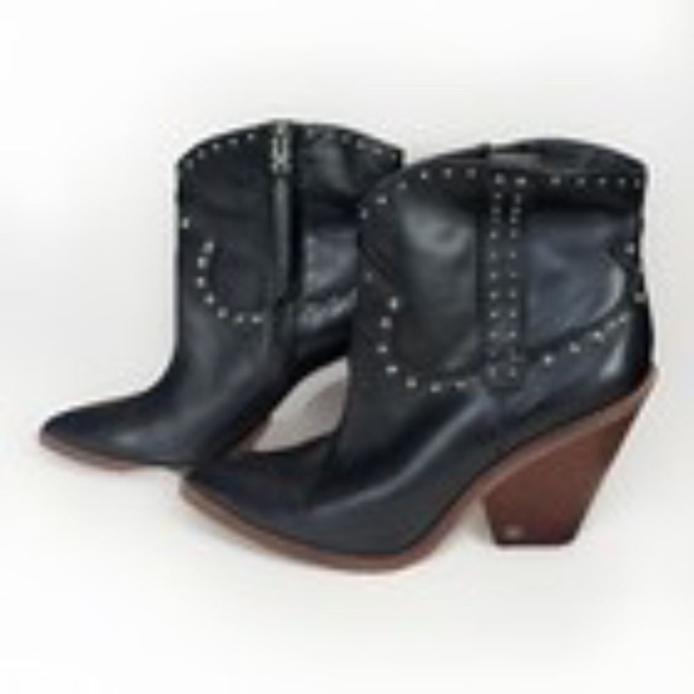 Women’s Sam Edelman Iris Studded Leather Black Block Heel Booties Size 9.5